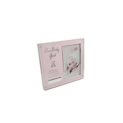 Baby Girl Message Glass Photo Frame w/ Engravable Plaque Pink 22cm