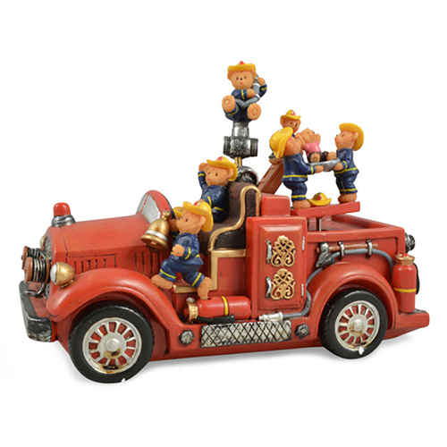 Bears Fire Engine Music Box Double Motion Red/Navy 14cm