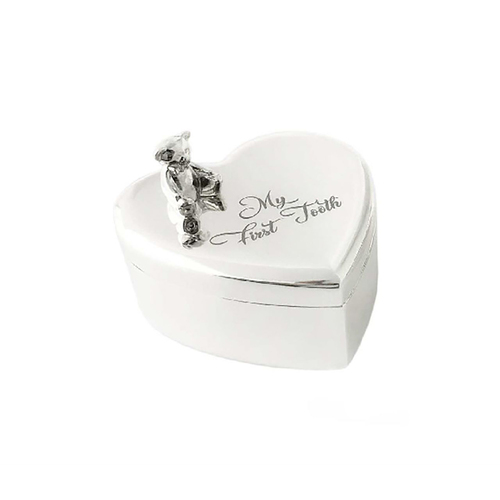 Keepsake Organiser Stainless Steel First Tooth Heart Box Silver Plated 6cm