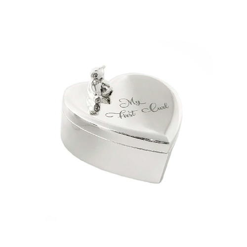 Keepsake Organiser Stainless Steel First Curl Heart Box Silver Plated 6cm