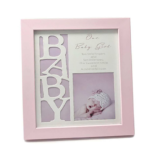 Our Baby Girl Free-Standing Glass Photo Frame 21x24cm Square Pink