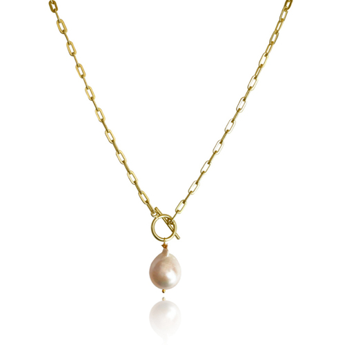 Culturesse Rosa 14K Gold Filled 45cm Baroque Pearl Toggle Chain Necklace