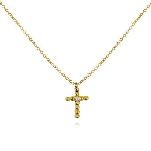 Culturesse Adina 50cm Beaded Cross Pendant Necklace - Gold Vermeil