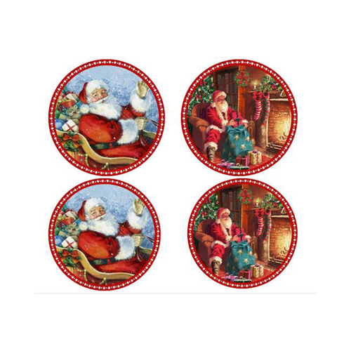 4pc Santa Coasters Table Protector Round Ceramic Assorted