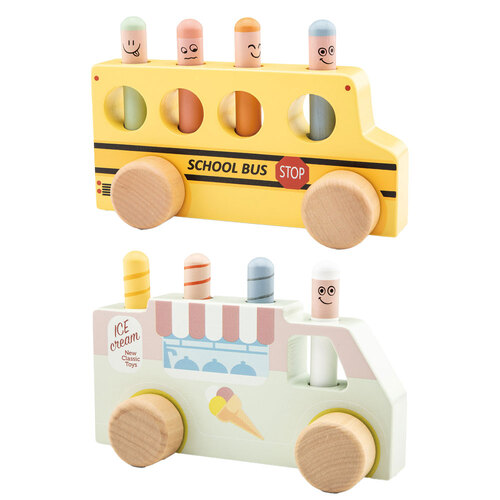 New Classic Toys Pop Up Wooden Ice Cream and School Bus Toy 24M+