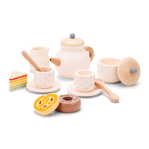 14pc New Classic Toys Wooden Tea Set Kids Pretend Play Toy 24m+