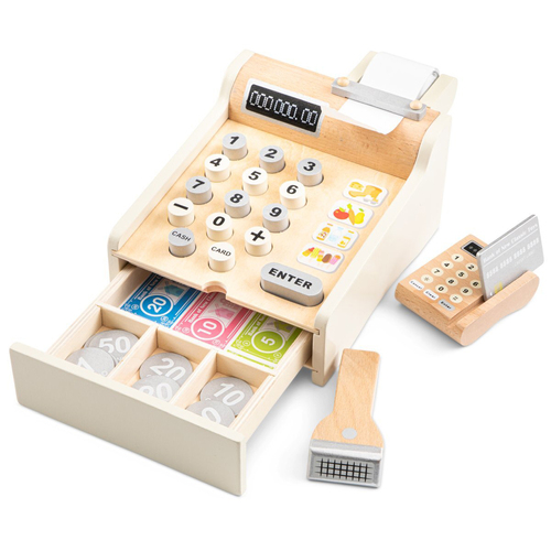 New Classic Toys Cash Register Wooden Toy Kids Pretend Play Set White 3+