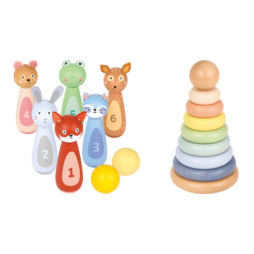 New Classic Toys Animal Bowling Play Set and Stacking Rings Toy 