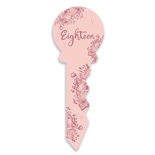 Small 18th Birthday Key Pink Floral Novelty Birthday Party Statue Decor