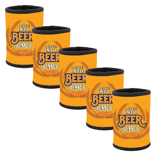 5pc I Give into Beer Pressure Neoprene Stubby Holder For 375ml Bottles Yellow