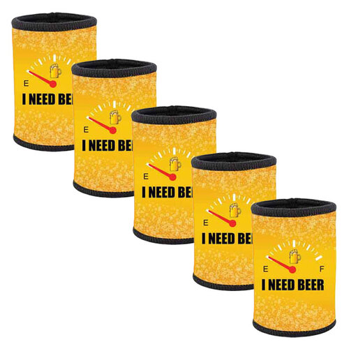 5pc I Need Beer Neoprene Stubby Holder For 375ml Bottles/Cans Yellow