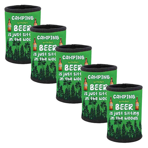 5pc Camping Without Beer Neoprene Stubby Holder For 375ml Bottles/Cans Green