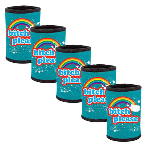 5pc B*tch Please Neoprene Stubby Holder For 375ml Bottles/Cans Blue