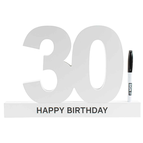 30th Birthday Signature Block White With Marker Decor Statue