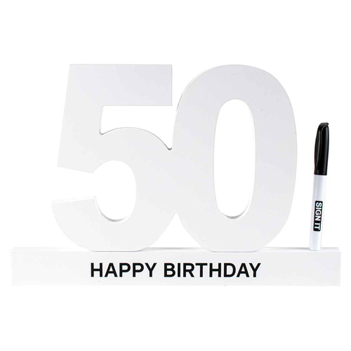 50th Birthday Signature Block White Novelty Birthday Party Statue