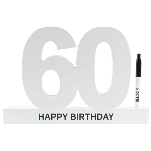 60th Birthday Signature Block White Novelty Birthday Party Statue