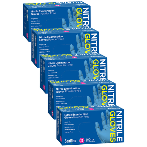 500pc Saniflex Nitrile Glove Powder Free Blue Xs Home cleaning