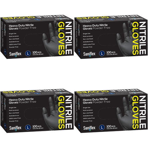 400pc Saniflex Saniflex Heavy Duty Nitrile Black L