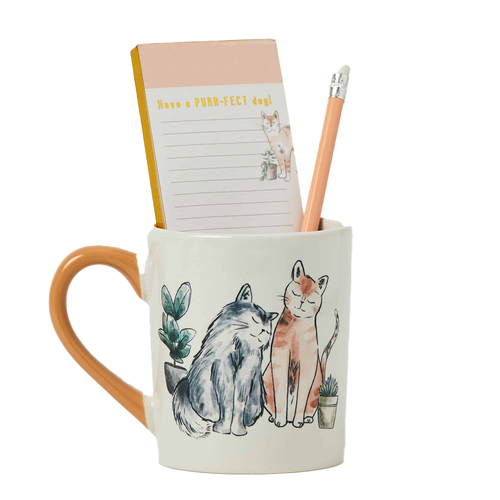 3pc Pilbeam Living Purrfect Ceramic Mug/Notepad/Pencil Gift Set