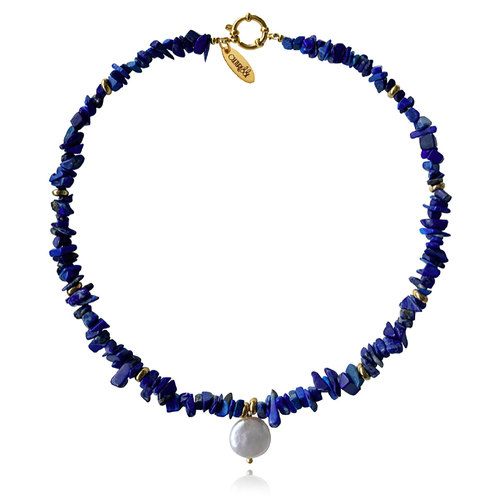 Culturesse Anaise Natural 42cm Lapis Lazuli Pearl Pendant Necklace