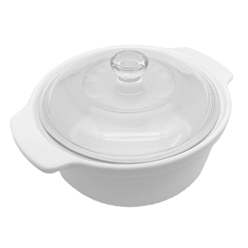 1.2L Stoneware Casserole Cooking Pot w/ Glass Lid - White