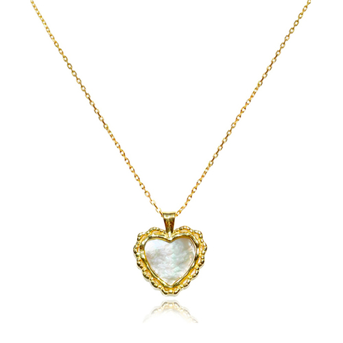 Culturesse Charme Mother of Pearl 50cm Heart Pendant Necklace - Gold Vermeil