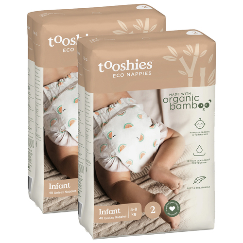 96pc Tooshies Eco Unisex 4-8kg Nappies Infant Size 2