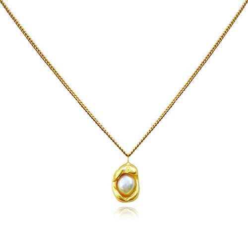 Culturesse Ziya Sculptural Pearl Pod 50cm Pendant Necklace - Gold Vermeil