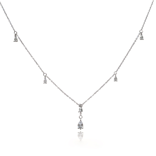 Culturesse Brita Dainty 49cm Teardrop Diamante Necklace - Silver