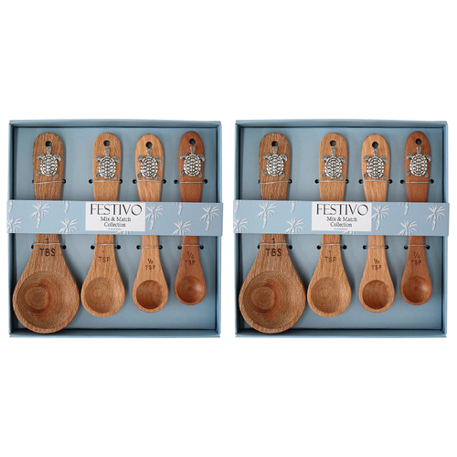 2x 4pc LVD Acacia/Metal Measuring Spoon Set Utensils Turtles