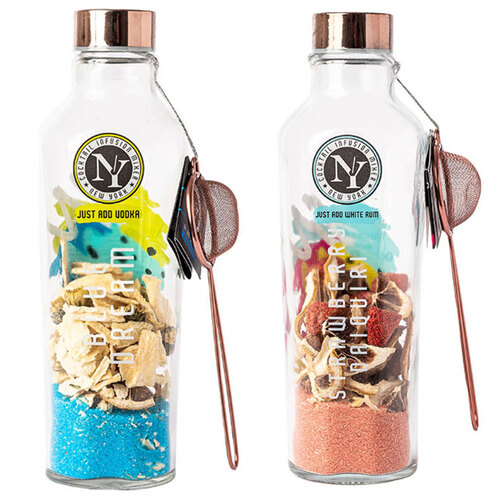 New York Cocktail Infusion Mixer Blue Dream and Strawberry Daiquiri Bottle Set