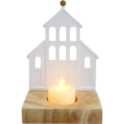 LVD Porcelain Tealight Candle Holder Display Church 14cm - White