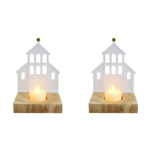 2PK LVD Porcelain Tealight Candle Holder Display Church 14cm - White