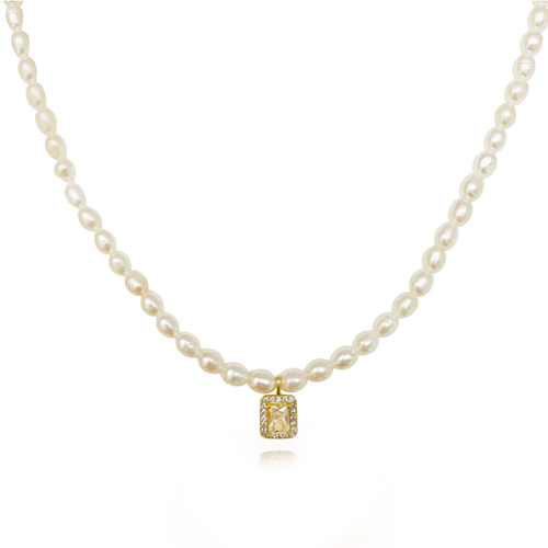 Culturesse Alaire Austrian Zircon 51cm Freshwater Pearl Necklace - Gold