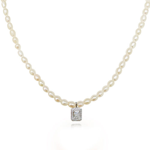 Culturesse Alaire Austrian Zircon 51cm Freshwater Pearl Necklace - Silver