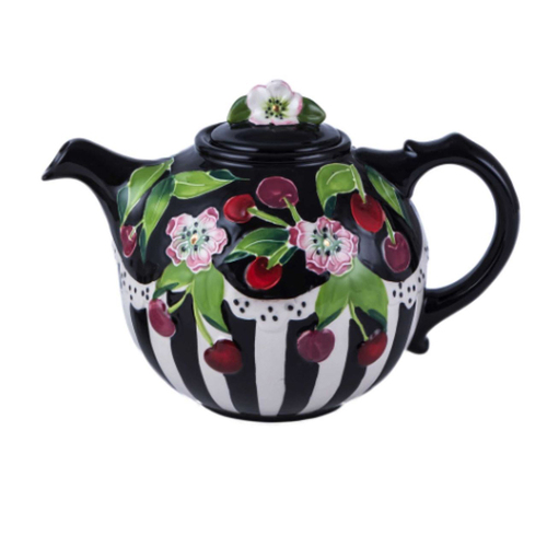 Floral Cherry Teapot Coffee/Tea Container Stoneware 16cm