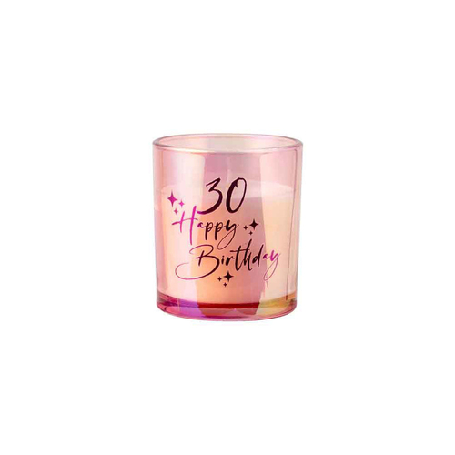 30th Pink Chrome Candle Vanilla Scented 45hr Burntime Gift Set