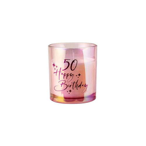 50th Pink Chrome Candle Vanilla Scented 45hr Burntime Gift Set