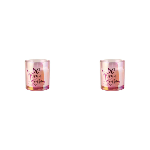 2PK 50th Pink Chrome Candle Vanilla Scented 45hr Burntime Gift Set