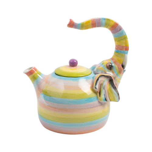 Striped Bright Elephant Teapot Coffee/Tea Container Stoneware 22cm