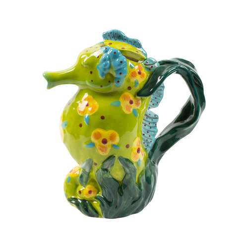 Sea Horse Teapot Ceramic Drink Tea Container Green 23cm