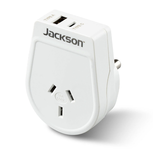 Jackson Travel Adaptor South Africa/India w/ USB Large Pin