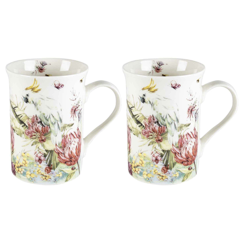 2PK Flora & Fauna Cockatoo 360ml Ceramic Floral decorated Gift Mug