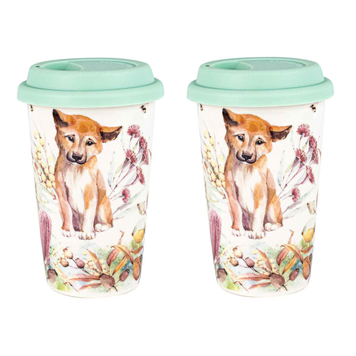 2PK Flora & Fauna Decorative Dingo Travel Mug Cup 290ml