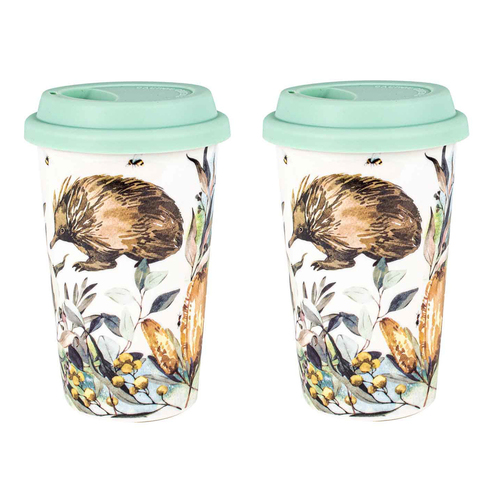 2PK Flora & Fauna Decorative Echidna Travel Mug Cup 290ml