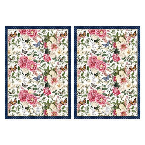 2PK Floral Garden Decorative Navy Kitchen Cooking Tea Towel