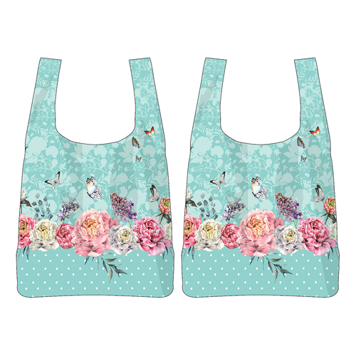 2PK Roses & Butterflies Mint Floral Decorative Tote Bag 65cmx40cm