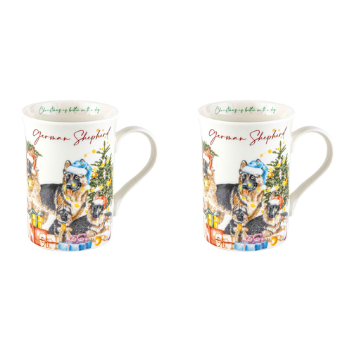 2PK Merry Muddy Paws German Shepherd 360ml Coffee Mug New Bone China