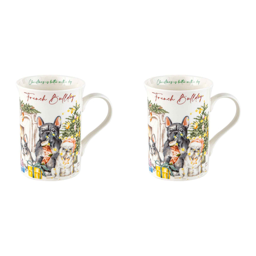 2PK Merry Muddy Paws French Bulldog 360ml Coffee Mug New Bone China