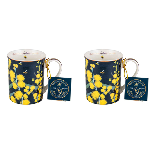 2PK Australian Flora Golden Wattle 360ml Coffee Mug New Bone China